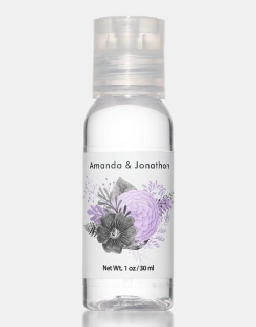 Lilac and Charcoal Floral Wedding Hand Sanitizer