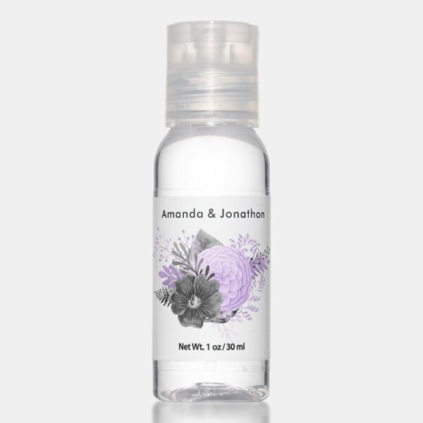 Lilac and Charcoal Floral Wedding Hand Sanitizer