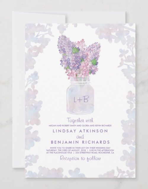 Lilac Mason Jar | Floral Watercolor Rustic Wedding Invitation