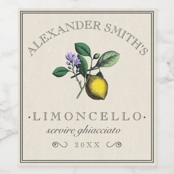 Limoncello Vintage Lemon Illustration Label |