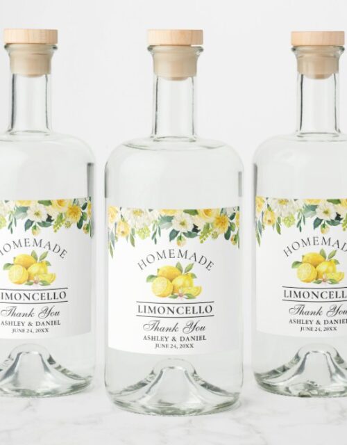Limoncello Watercolor Lemons Floral Liquor Bottle Label