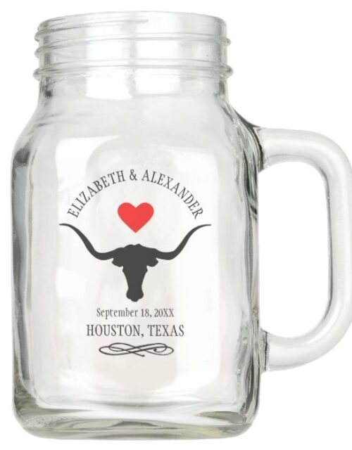 Longhorn Steer Rustic Country Wedding Mason Jar