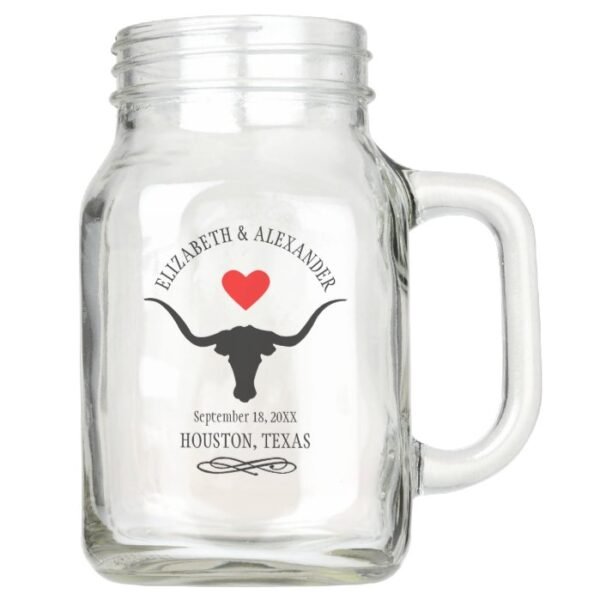 Longhorn Steer Rustic Country Wedding Mason Jar