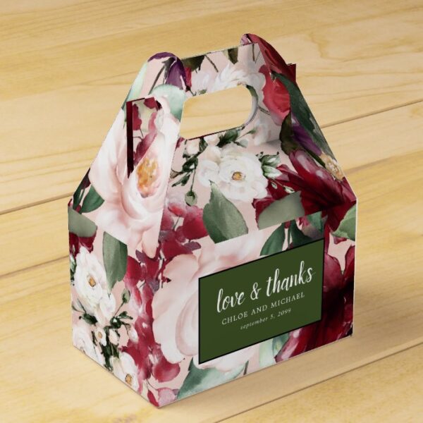 Love and Thanks Red Pink Watercolor Floral Favor Box