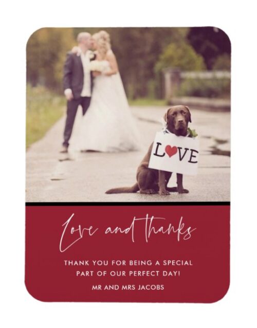 Love and Thanks Red Wedding Photo Magnet