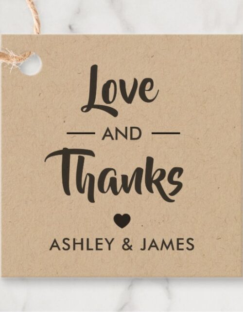 Love and Thanks Tag, Wedding Gift Tag, Kraft Favor Tags
