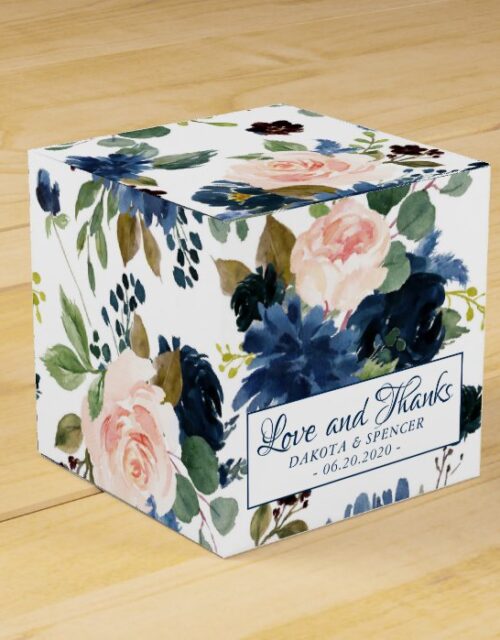 Love Bloom | Chic Blush Navy Floral Wreath Pattern Favor Box