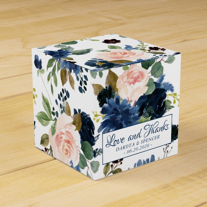 Love Bloom | Chic Blush Navy Floral Wreath Pattern Favor Box