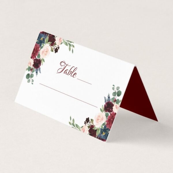 Love Bloom | Elegant Burgundy Marsala Garland Place Card