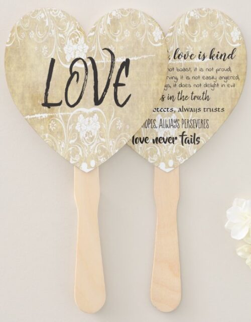 LOVE IS I Corinthians 13 Typography Hand Fans