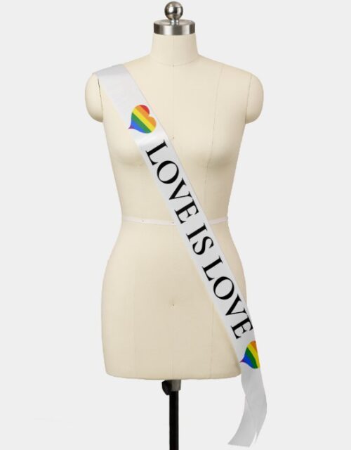 Love is Love Pride Rainbow  LGBTQ Hearts Sash