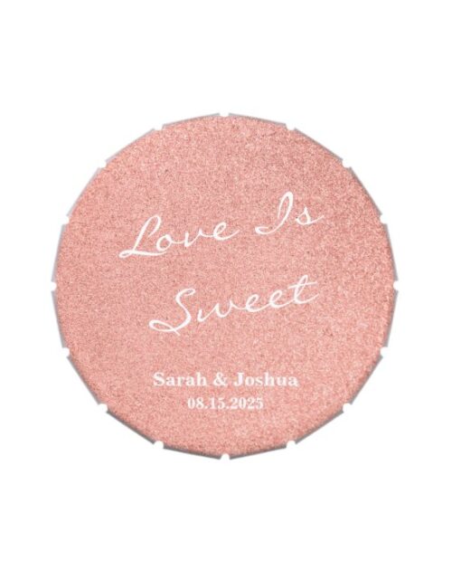 Love is Sweet Rose Gold Glitter Wedding Round Candy Tin