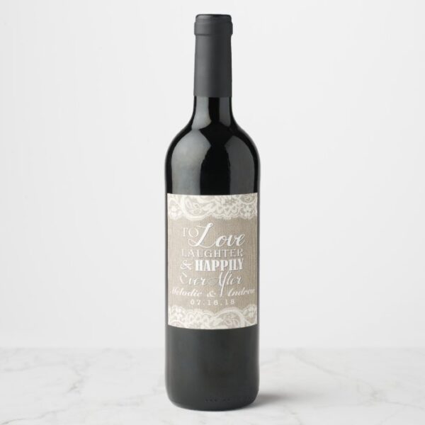 Love Laughter Happily Ever After Wedding Wine Wine Label