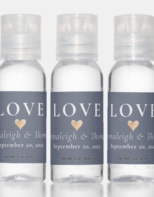 Love Modern Minimalist Navy Blue Wedding Hand Sanitizer