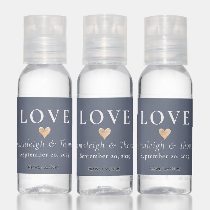 Love Modern Minimalist Navy Blue Wedding Hand Sanitizer