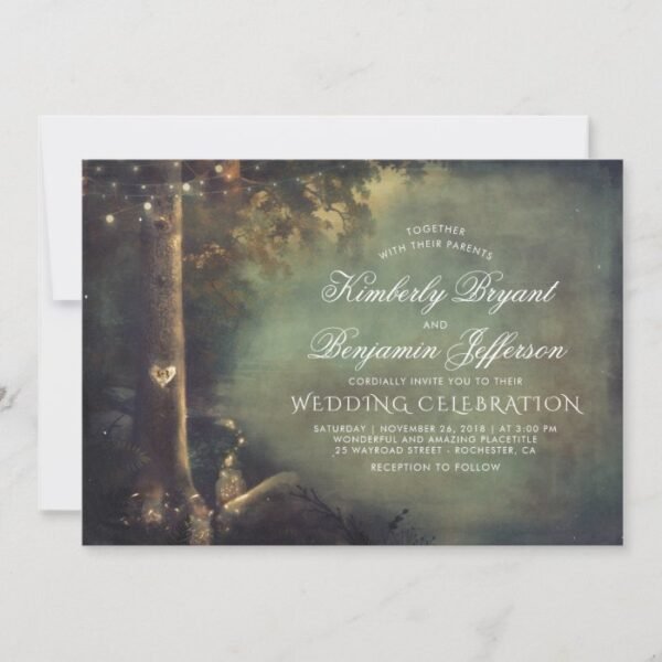 Love Tree Mason Jar Lights Rustic Woodland Wedding Invitation