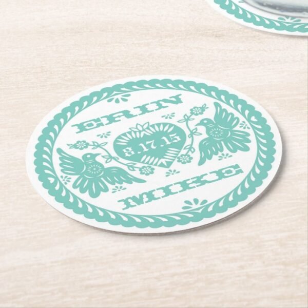 Lovebirds teal 4" paper coaster