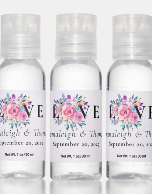 Lovely Spring Pink Watercolor Floral Wedding Hand Sanitizer