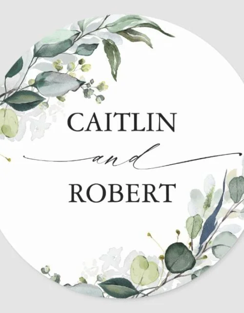 Lush Greenery and Eucalyptus Foliage Elegant Classic Round Sticker