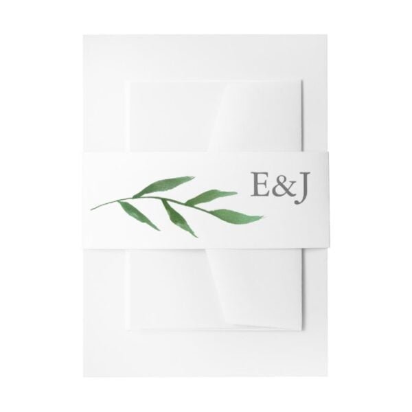 Lush Leaves Elegant Watercolor Wedding Monogram Invitation Belly Band