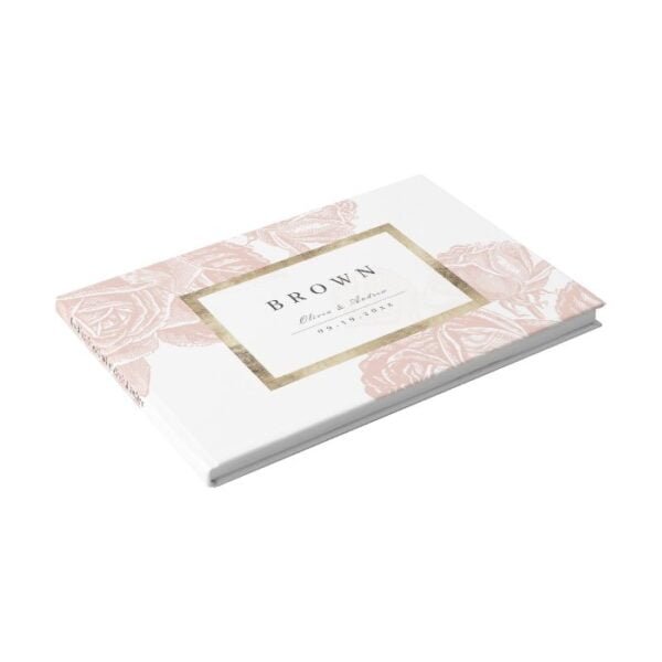 Luxe rose blush gold vintage botanical wedding guest book