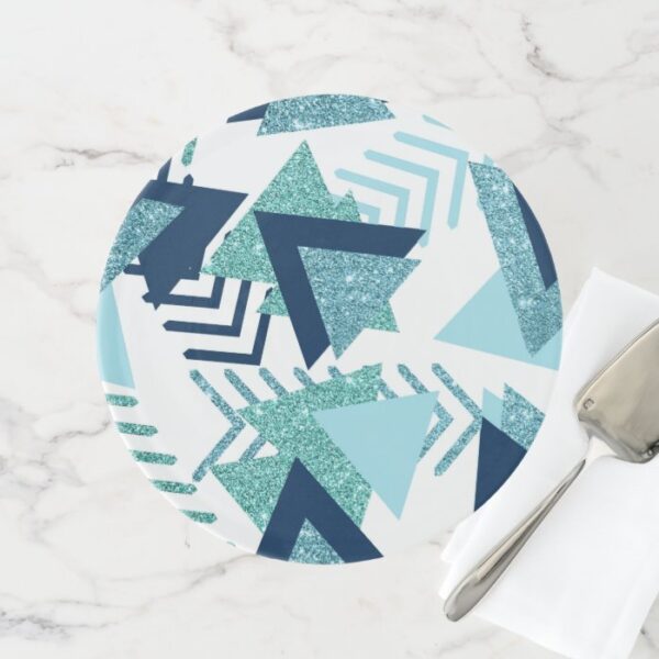 Luxury 90s Abstract | Turquoise Navy Blue Pattern Cake Stand