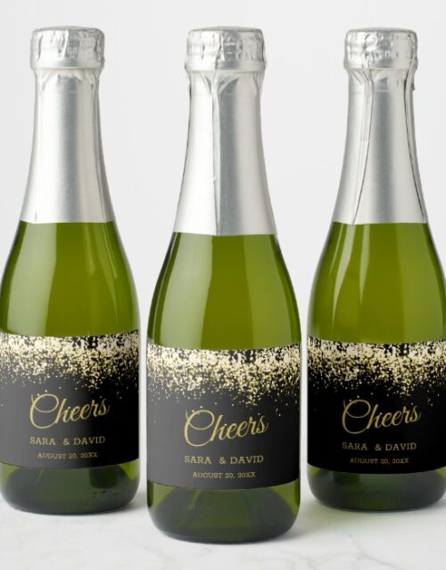 Luxury Cheers Mini Champagne Label Gold Black