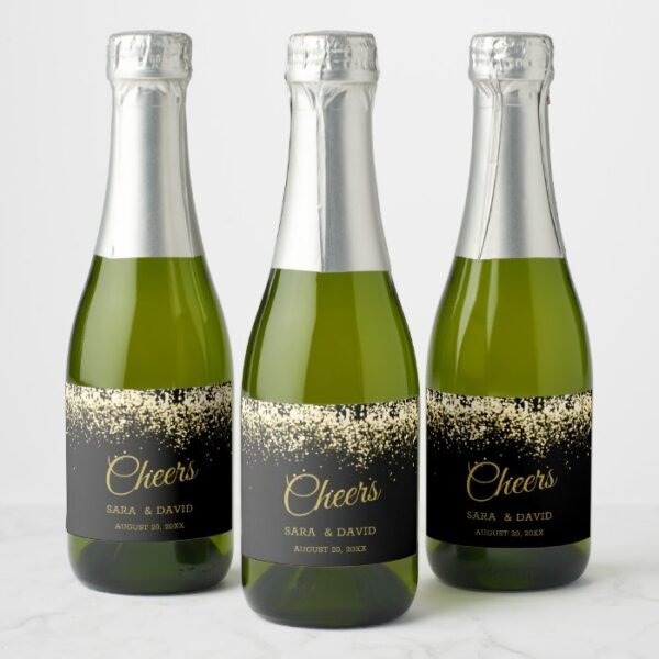 Luxury Cheers Mini Champagne Label Gold Black