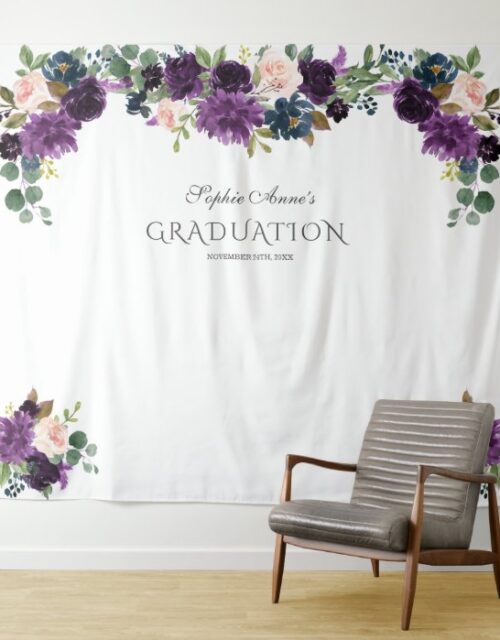 Luxury Lavender Pink Blue Floral Graduation Prop Tapestry
