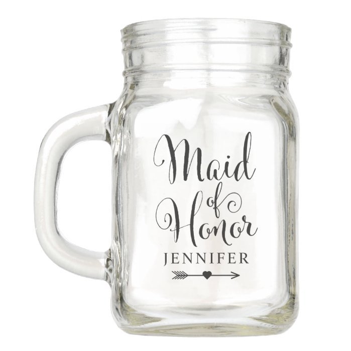 Maid of Honor Black Script Boho Wedding Party Name Mason Jar