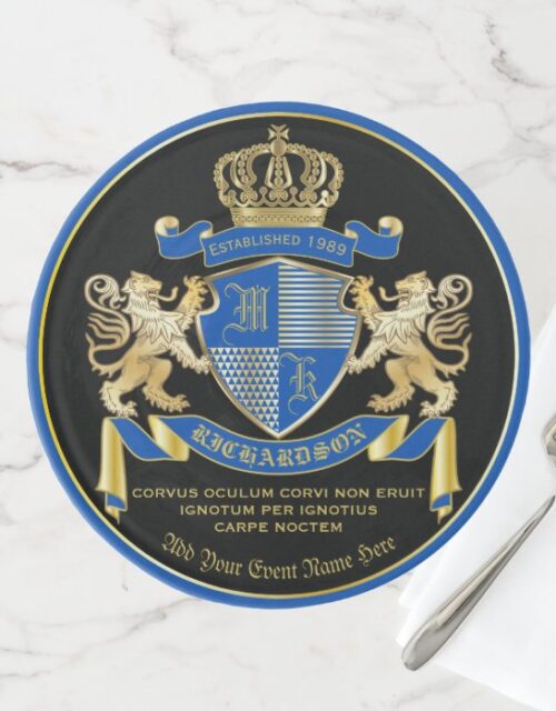 Make Your Own Coat of Arms Blue Gold Lion Emblem Cake Stand