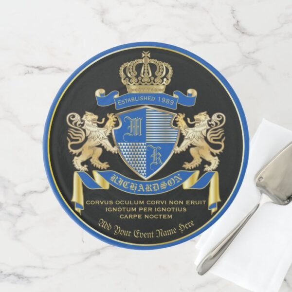 Make Your Own Coat of Arms Blue Gold Lion Emblem Cake Stand