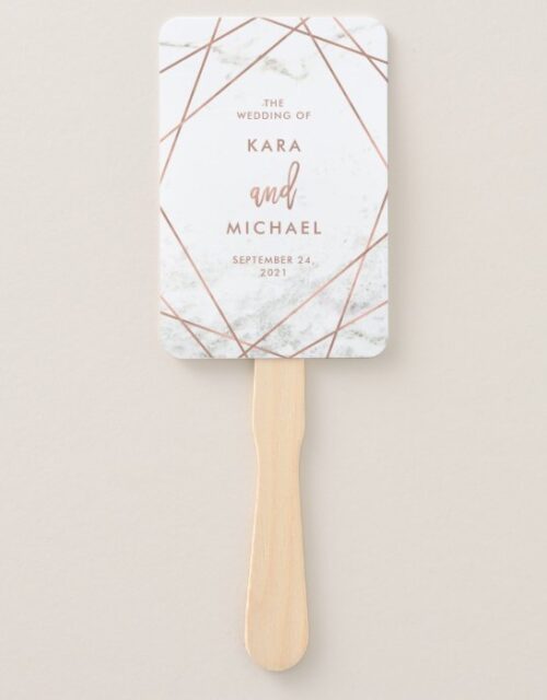Marble and Faux Rose Gold Geometric Wedding Hand Fan