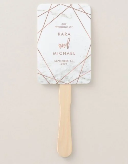 Marble and Faux Rose Gold Geometric Wedding Hand Fan