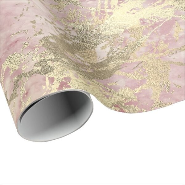 Marble Champaigne Gold Peony Pink Metal Strokes Wrapping Paper