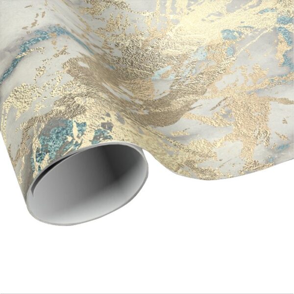 Marble Champaigne Gold  Sepia Blue Metal Strokes Wrapping Paper