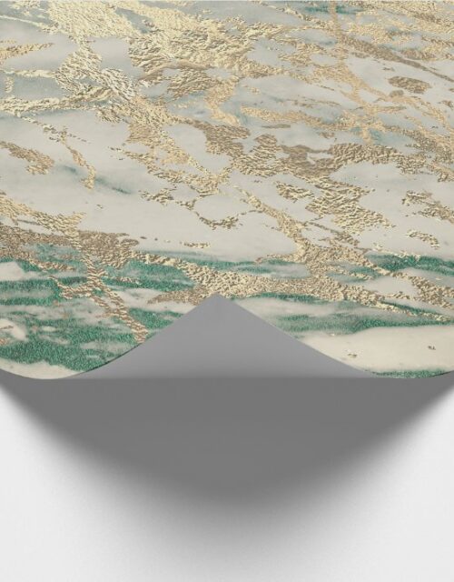 Marble Champaigne Gold Sepia Green Metal Strokes Wrapping Paper