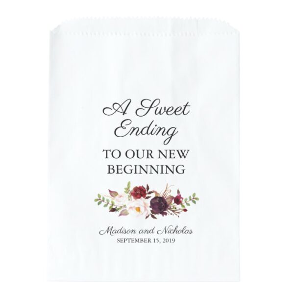 Marsala and Pink Floral Wedding Favor Bags