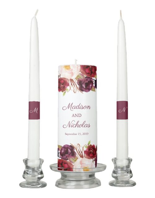 Marsala and Pink Wedding Unity Candle Set
