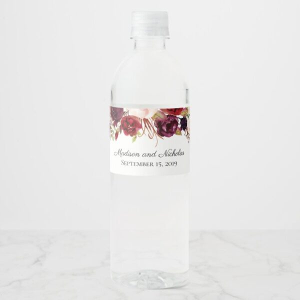 Marsala and Pink Wedding Water Bottle Labels