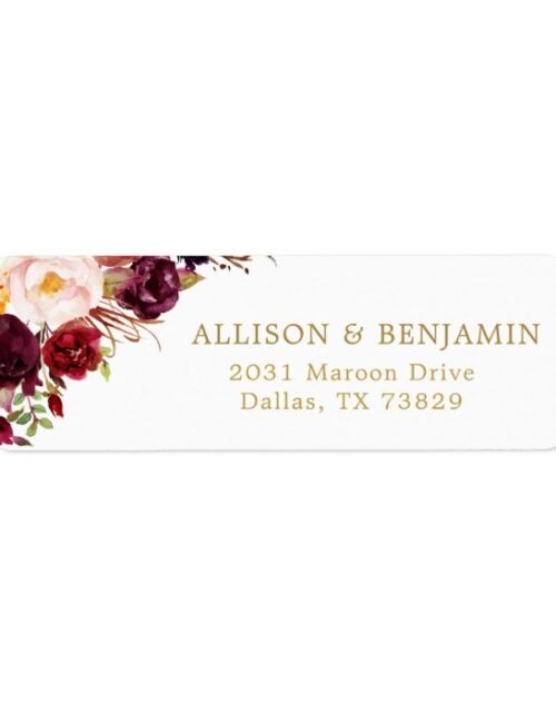 Marsala Burgundy Flowers Return Address Label