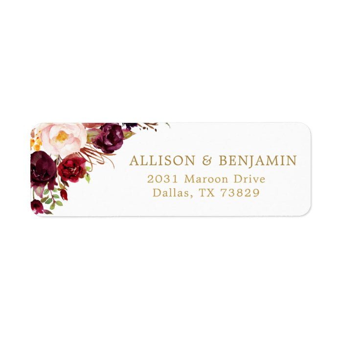 Marsala Burgundy Flowers Return Address Label