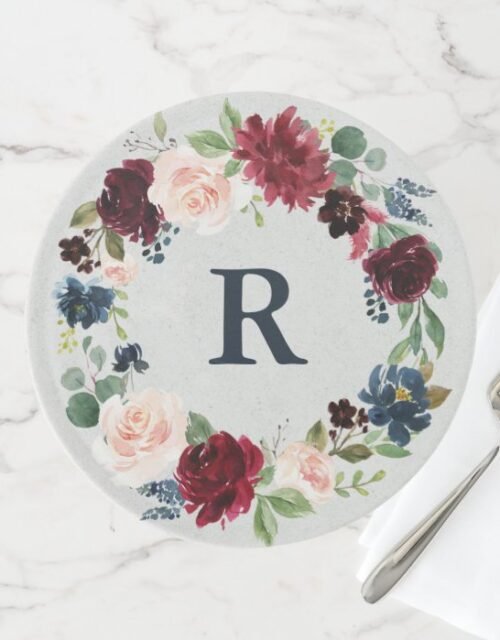 Marsala & Navy Shabby Chic Floral Mr & Mrs Wedding Cake Stand