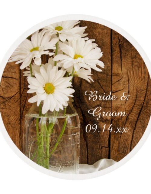 Mason Jar and White Daisies Country Barn Wedding Edible Frosting Rounds