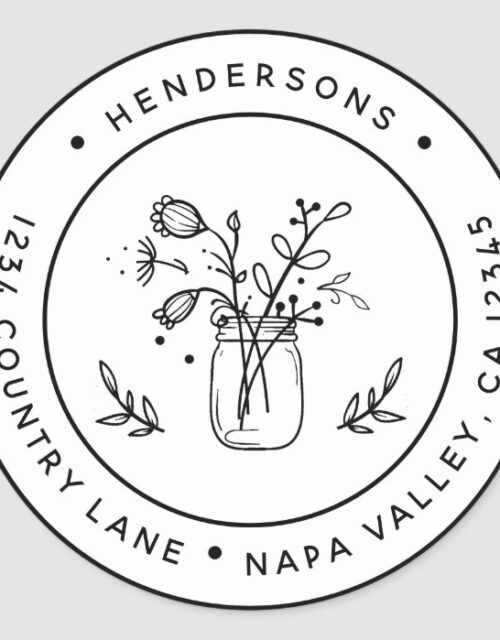 Mason Jar Flowers Round Return Address Classic Round Sticker