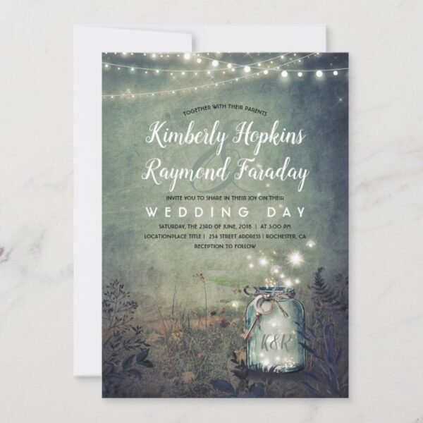 Mason Jar Lights | Rustic Garden | Evening Wedding Invitation