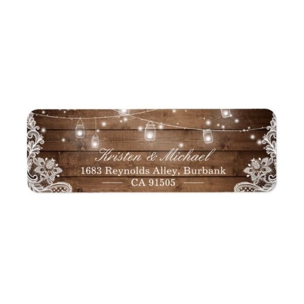 Mason Jar String Lights Rustic Country Wood Lace Label