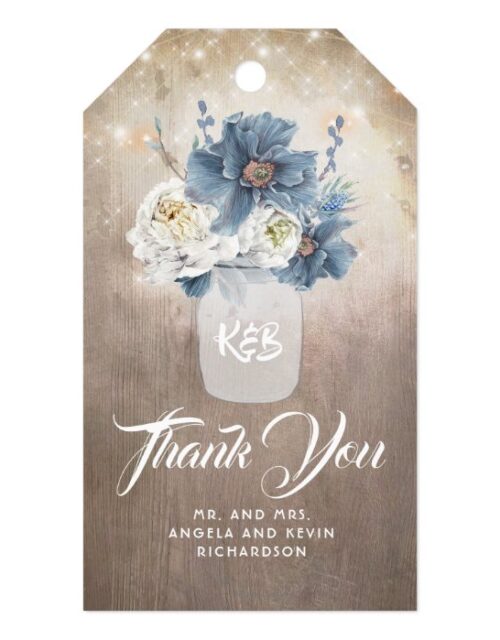 Mason Jars Dusty Blue Floral Rustic Wedding Gift Tags