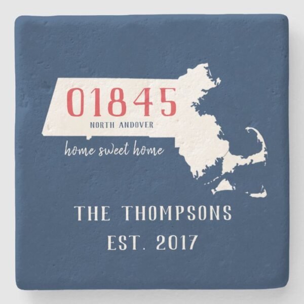 Massachusetts Custom  Town Zip Code Drink Coasters