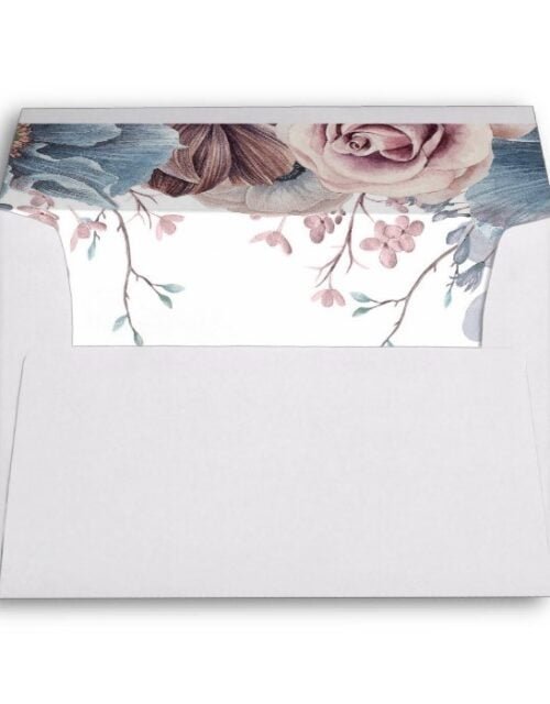 Mauve and Dusty Blue Flowers Elegant Envelope